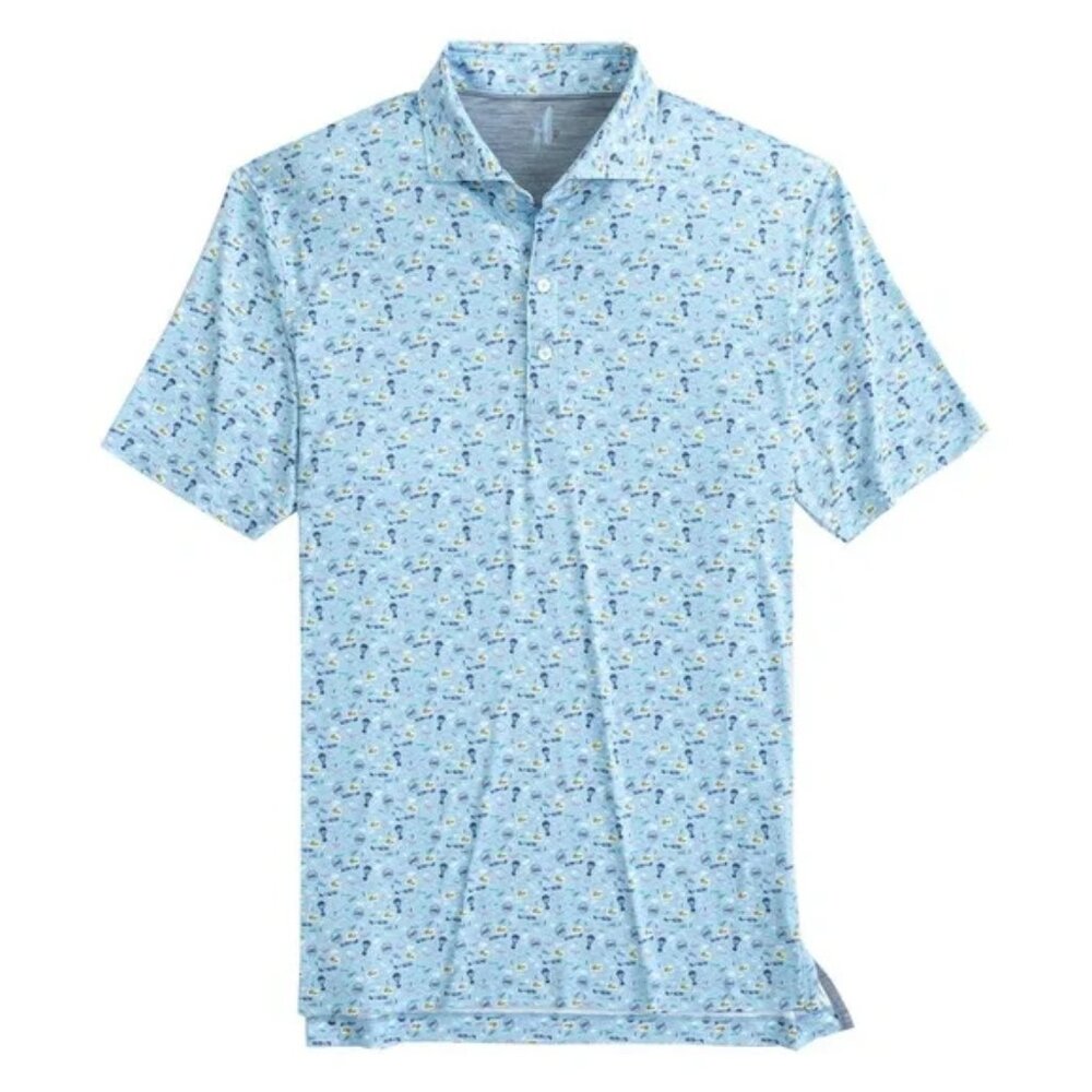 NWT johnnie-O Men's Air Mail Printed Featherweight Performance Polo Gulf Blue S